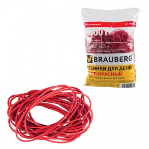 Резинка банковская универсальная Brauberg, d=60мм, красная, натуральный каучук, 1кг в упаковке (440101)