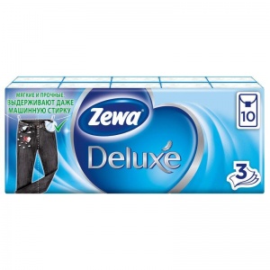 Платки носовые 3-слойные Zewa Deluxe, 10 пачек по 10 платков (51174)