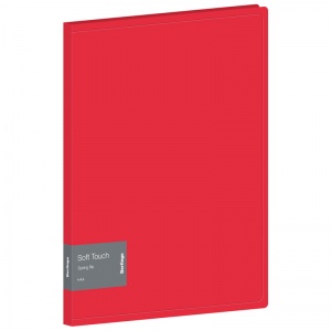 Папка-скоросшиватель с пружинным механизмом Berlingo Soft Touch (А4, 17мм, 700мкм, пластик) красная, с внутр. карманом (FS4_17982), 24шт.