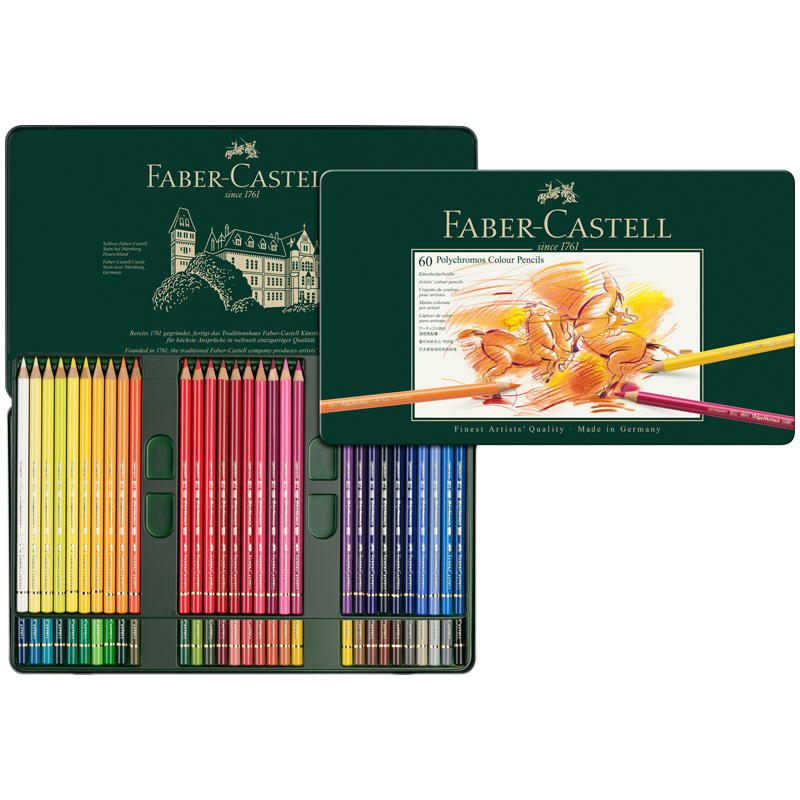 Карандаши цветные художественные 60 цветов Faber-Castell Polychromos (d=3,8мм, круглые) метал. коробка (110060)