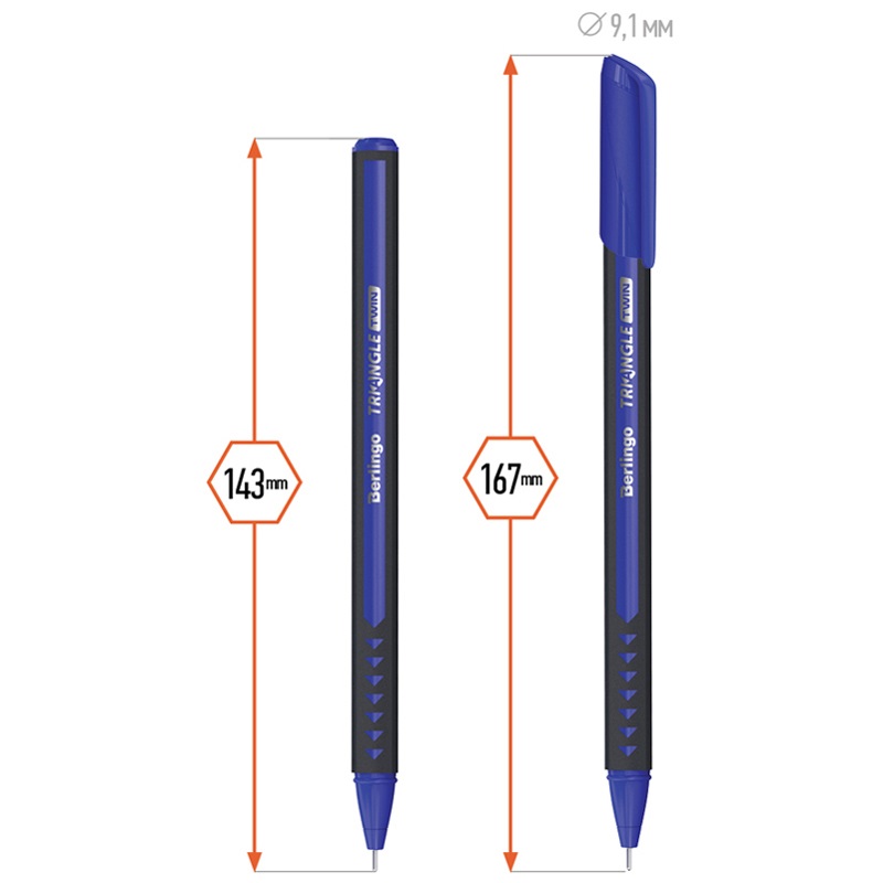 Ручка шариковая Berlingo Triangle Twin (0.5мм, синий цвет чернил, игольчатый стержень) 1шт. (CBp_07283)
