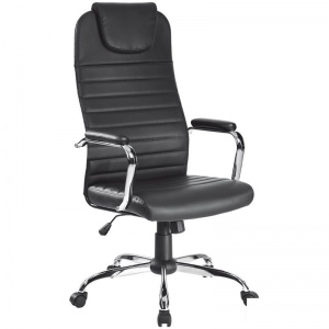 Кресло руководителя Helmi HL-E25 "Intelligent", экокожа черная, подголовник, хром (283165)