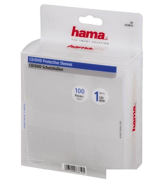 Конверт для CD/DVD дисков Hama H-33810, прозрачный, 100шт. (33810)
