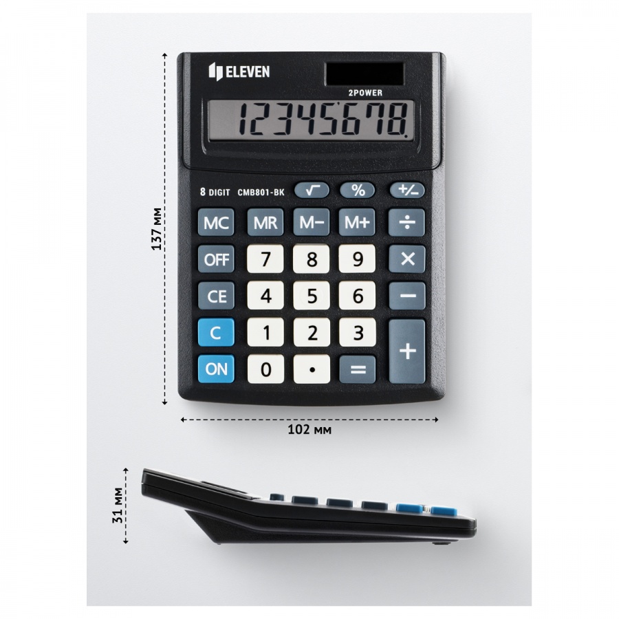 Калькулятор настольный Eleven Business Line CMB801-BK (8-разрядный) двойное питание, черный (CMB801-BK)