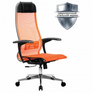Кресло руководителя Metta К-4-Т, прочная сетка оранжевая, хром