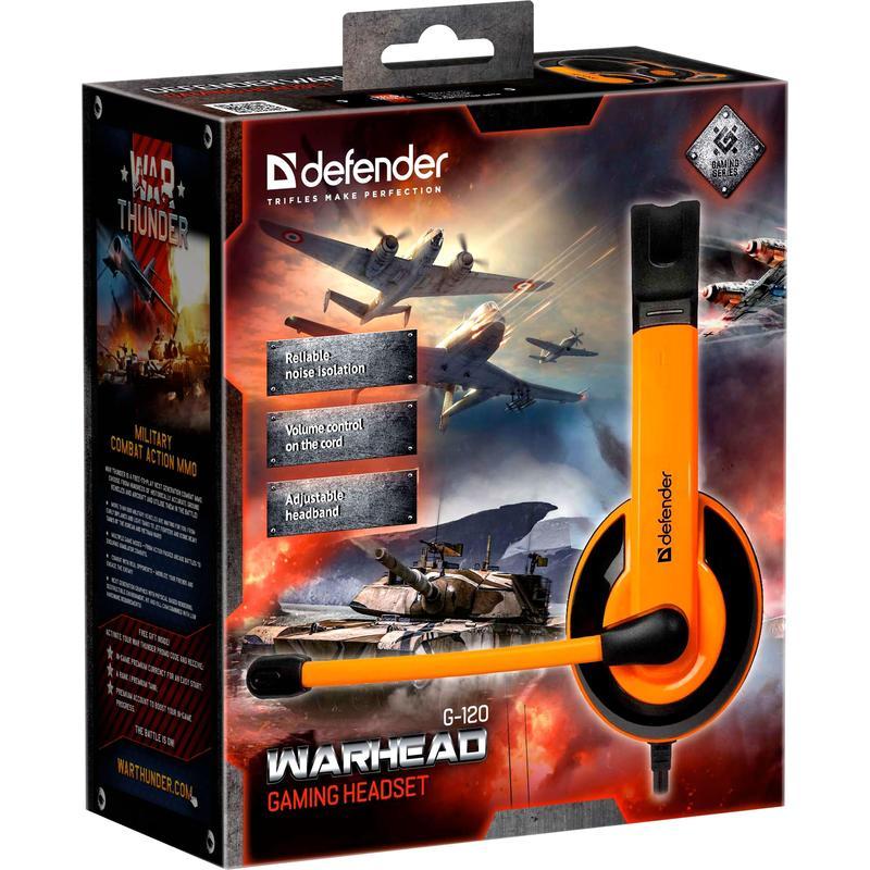 Гарнитура проводная Defender Warhead G-120, полноразмерный, черно-оранжевый