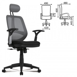 Кресло офисное Brabix "Saturn ER-400", ткань черная", сетка серая, пластик черный (530871)