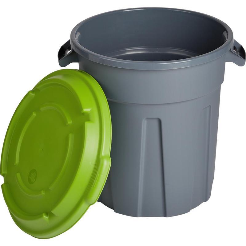 Контейнер для мусора 60л с крышкой и ручками, пластик зеленый/серый
