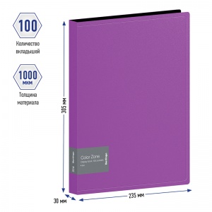Папка файловая 100 вкладышей Berlingo Color Zone (А4, пластик, 30мм, 1000мкм) фиолетовая (AVp_100107)