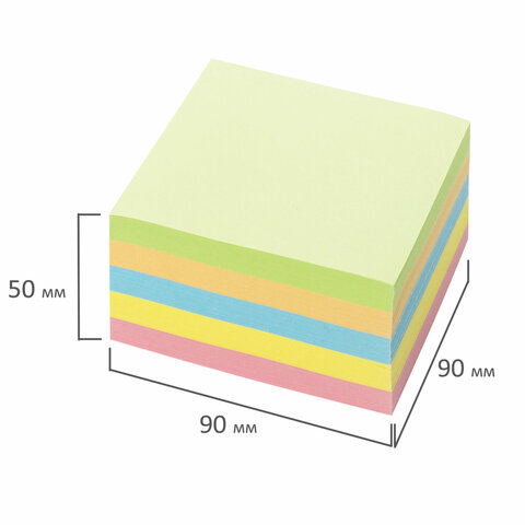 Блок-кубик для записей Brauberg, 90x90x50мм, непроклеенный, цветной (122339)