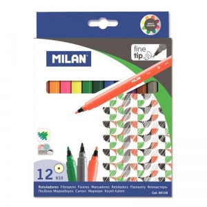 Набор фломастеров 12 цветов Milan 610 (линия 1-2мм, смываемые) картонная упаковка (80158)