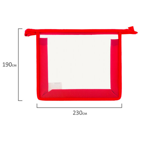 Папка для тетрадей 1 отделение, А5 Пифагор, пластик, молния сверху, прозрачная красная (228220)
