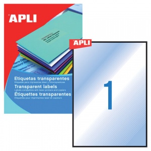Этикетки самоклеящиеся APLI (1шт. на листе А4, размер 210х297мм, прозрачные, 20 листов) (01225)