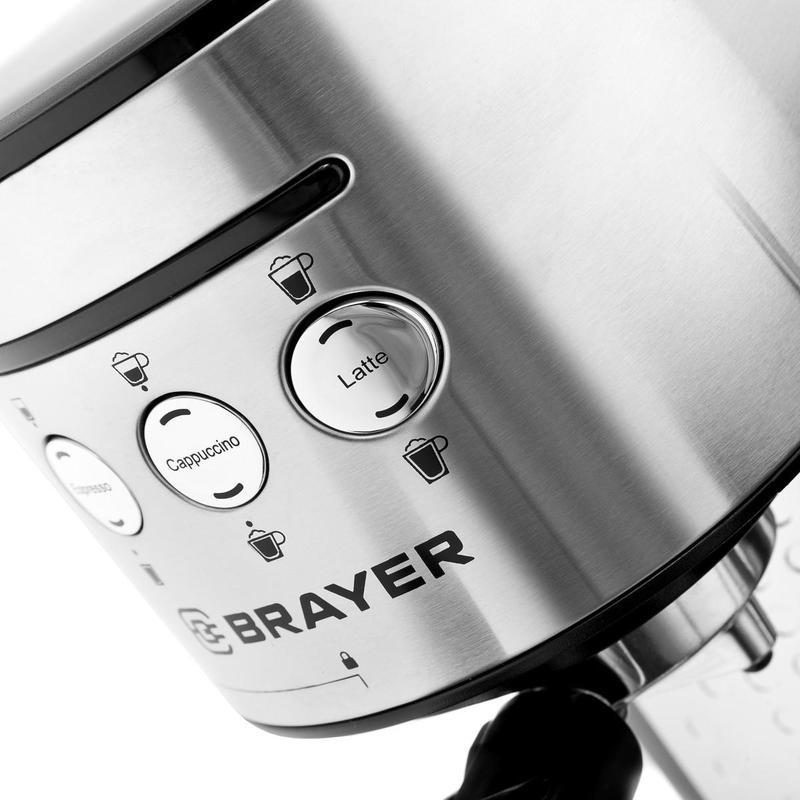Кофеварка рожковая Brayer BR1102, черный и серебристый