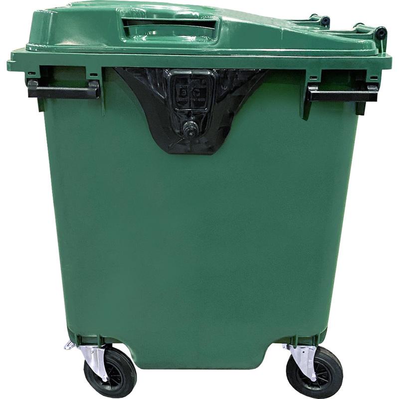 Контейнер-бак для мусора 1100л ТехПолимерЭко, пластик, на 4-х колесах с крышкой, зеленый