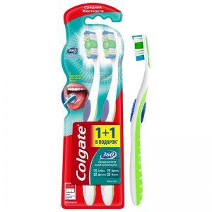 Зубная щетка Colgate 360 с подушечкой для чистки языка (промо, 1+1шт.)