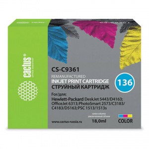 Картридж CACTUS совместимый с HP 136 C9361H (220 страниц) цветной (CS-C9361)