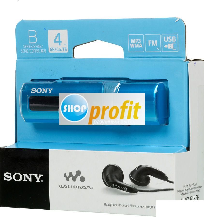 Портативный плеер Sony NWZ-B183FL.EE flash, 4Гб, голубой (NWZB183FL.EE)
