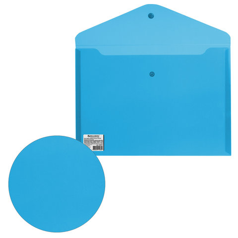 Папка-конверт на кнопке Brauberg (А4, до 100л., 180мкм, пластик плотный) прозрачная синяя (224813), 10шт.