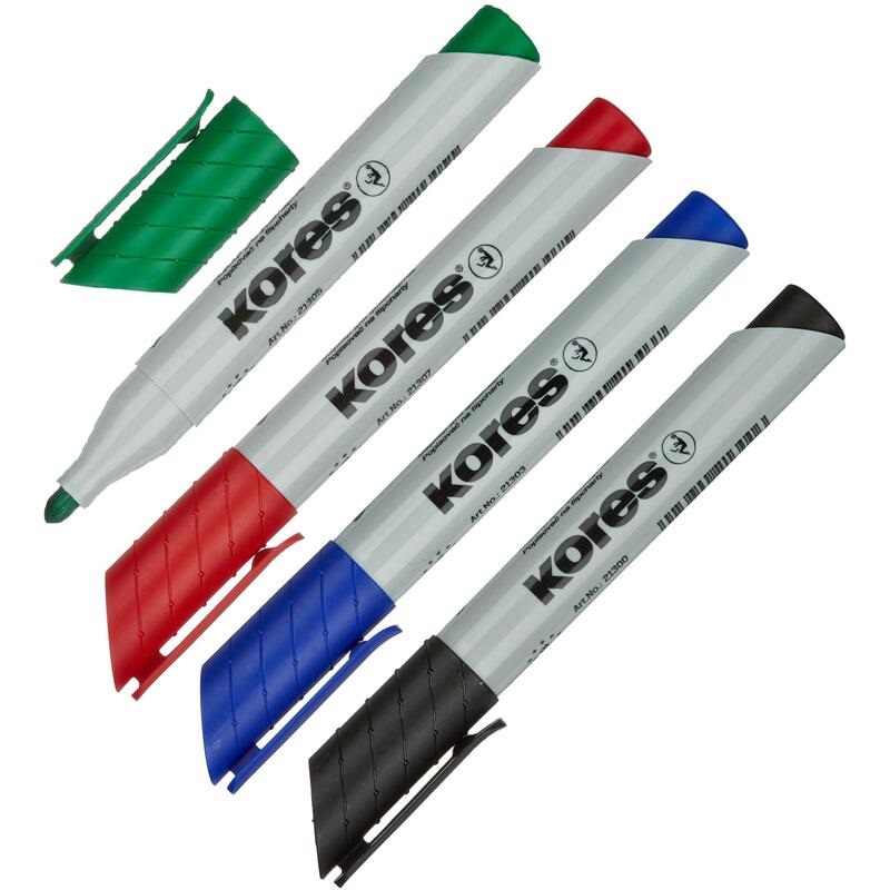 Набор маркеров для флипчартов Kores XF1 (круглый наконечник, 3мм, синий/черный/зеленый/красный) 4шт.