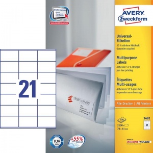Этикетки самоклеящиеся Avery Zweckform Z3481 (70x41мм, белые, 21шт. на листе А4, 100 листов)