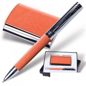 Набор письменных принадлежностей Galant Prestige Collection (ручка, визитница, оранжевый, "фактурная кожа") подарочная коробка (141375)