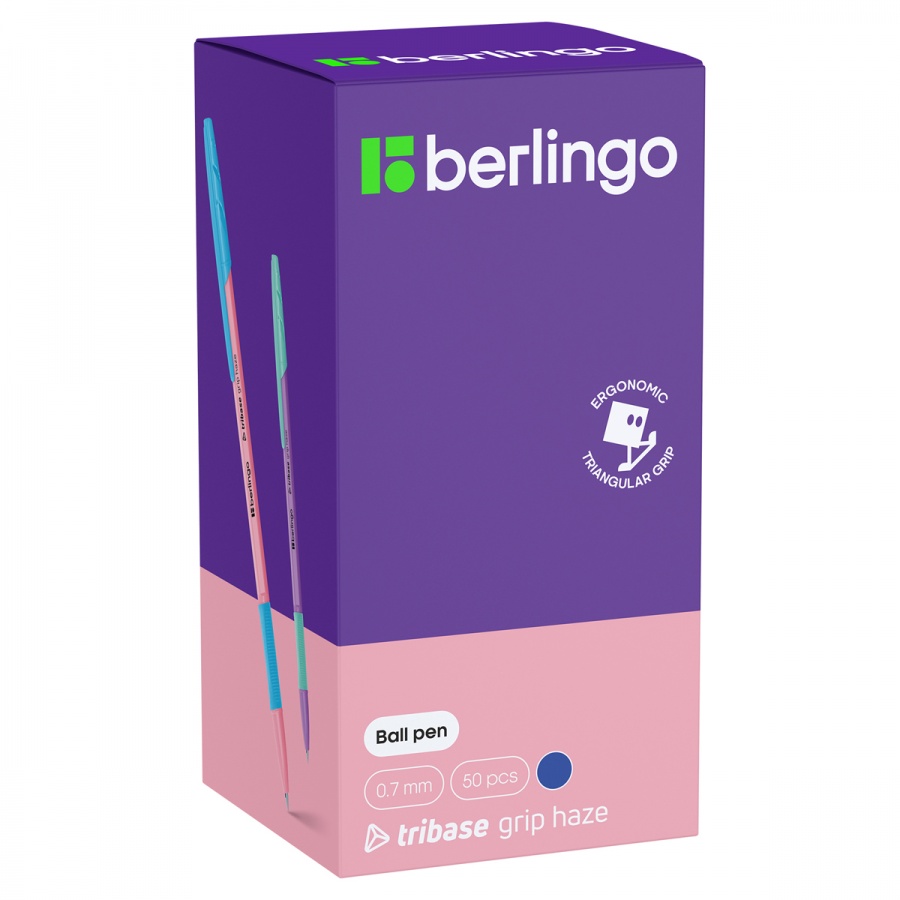 Ручка шариковая Berlingo Tribase grip haze (0.7мм, синий цвет чернил) 50шт. (CBp_70966)