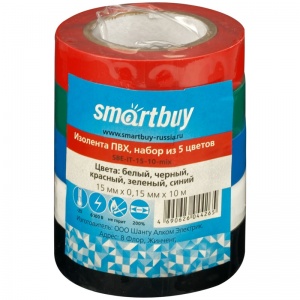 Изолента Smartbuy (15мм x 10м, 150мкм, набор из 5 цветов) 5шт. (SBE-IT-15-10-mix)