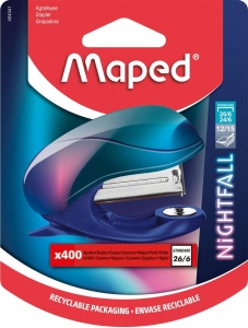 Степлер Maped Nightfall Mini, № 26/6, до 15 листов, пластик (400 скоб), 24шт.