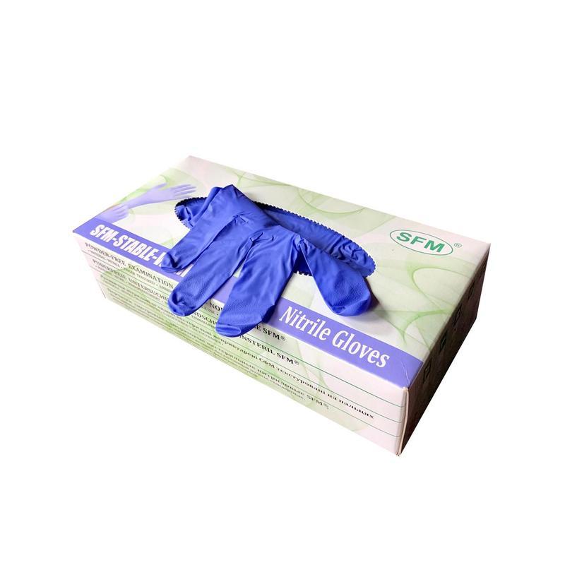 Перчатки одноразовые нитриловые SFM, нестерильные, неопудренные, размер S (6.5-7), голубые, 50 пар