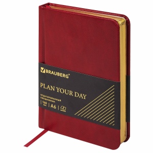 Ежедневник недатированный А6 Brauberg Iguana (160 листов) обложка кожзам под кожу, красный (114468)