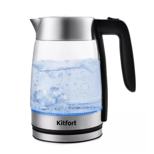 Чайник электрический Kitfort KT-641, 2200Вт, стекло, серебристый