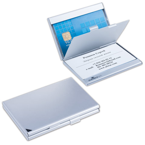 Визитница карманная Durable Business Card Box Duo (на 20 визиток, алюминий, 90х55мм) серебристая (2433-23)
