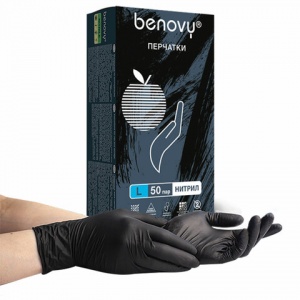 Перчатки одноразовые нитриловые смотровые Benovy Nitrile MultiColor, размер L, черные, 50 пар в упаковке, 10 уп.