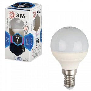Лампа светодиодная Эра LED (7Вт, E14, шар) холодный белый, 10шт. (P45-7w-840-E14)