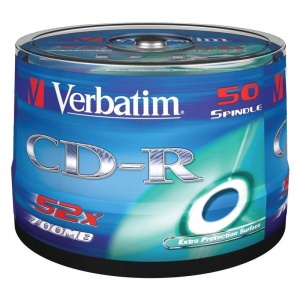 Оптический диск CD-R Verbatim 700Mb, 52x, cake box, 50шт. (43351)