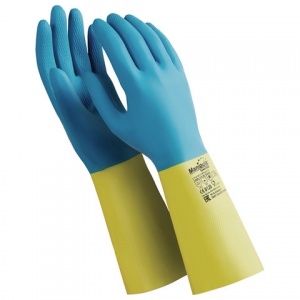 Перчатки защитные латексно-неопреновые Manipula Specialist "Союз", х/б напыление, размер 7-7,5 (S), синие/желтые, 1 пара (LN-F-05)