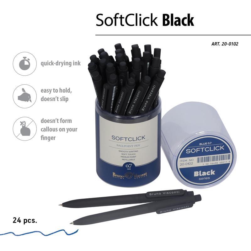 Ручка шариковая автоматическая Bruno Visconti SoftClick &quot;Black&quot; (0.5мм, синий цвет чернил, корпус черный) 24шт. (20-0102)