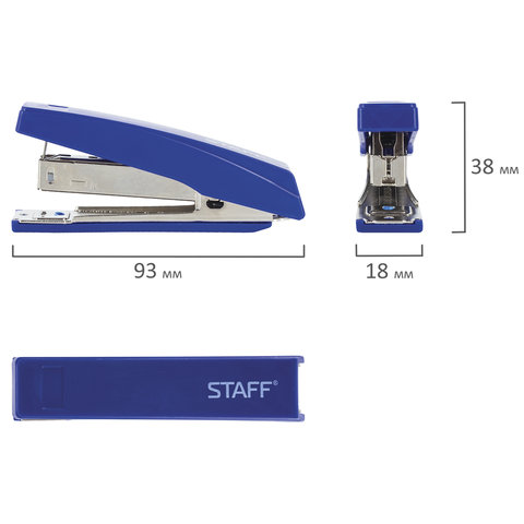 Степлер Staff, №10, до 10 листов, металлический механизм, синий (227405), 12шт.