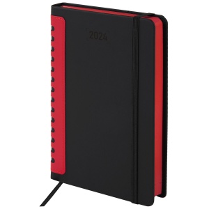 Ежедневник датированный на 2024 год А5 Brauberg "Original", черный/красный, 168 листов, кожзам soft touch, 138х213мм (114943)