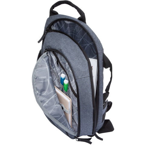 Рюкзак дорожный Grizzly с отделением для ноутбука, 1 лямка, серый (RQ-914-2/2)