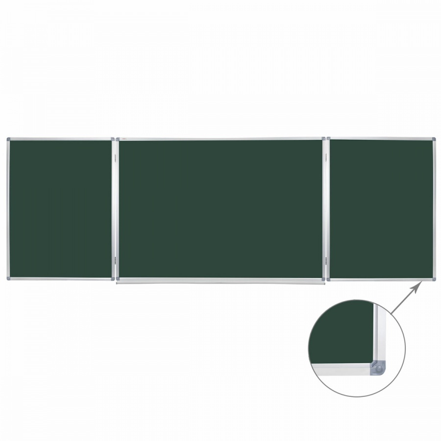Доска магнитно-меловая трехсекционная Staff (100х150/300см, доп. линия/клетка) зеленая (238011)