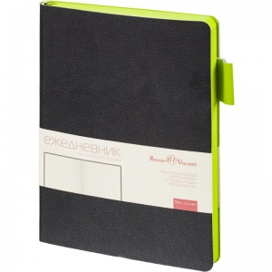 Ежедневник недатированный А5 Bruno Visconti Boston (136 листов) обложка кожзам, черный, зеленый обрез