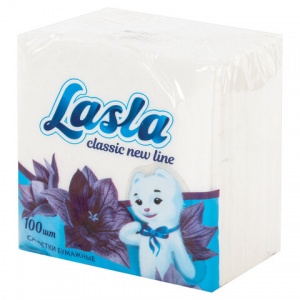 Салфетки бумажные 23x24см, 1-слойные Lasla Classic, белые, 100шт. (128386)