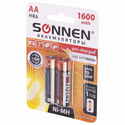Аккумулятор Sonnen АА/HR06 (1.2 В, 1600 mAh) NiMH (блистер, 2шт.), 2 уп. (454233)
