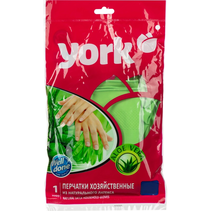 Перчатки защитные латексные York &quot;Алоэ&quot;, ароматизированные, зеленые, размер 8 (М), 12 пар (092150)