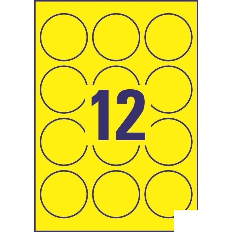 Этикетки самоклеящиеся Avery Zweckform (d=63.5мм, 12шт. на листе А4, 25 листов) неон желтые (L7670Y-25)