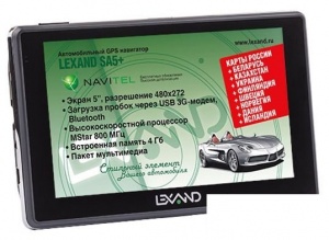 Навигатор GPS Lexand SA5+, 5", 4Гб, Navitel 8.7 с расширенным пакетом картографии, черный (SA5+)