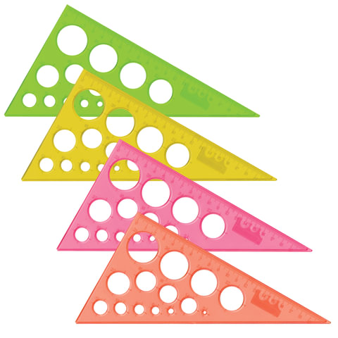 Треугольник 30°, 19см Brauberg, с окружностями, прозрачный неоновый (210619)
