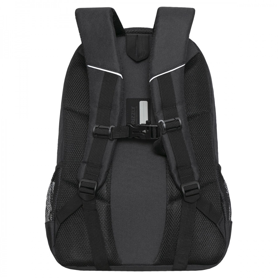 Рюкзак школьный Grizzly, 32x45x23см, 2 отделения, 4 кармана, анатомическая спинка, черный-оранжевый (RU-330-3/2)